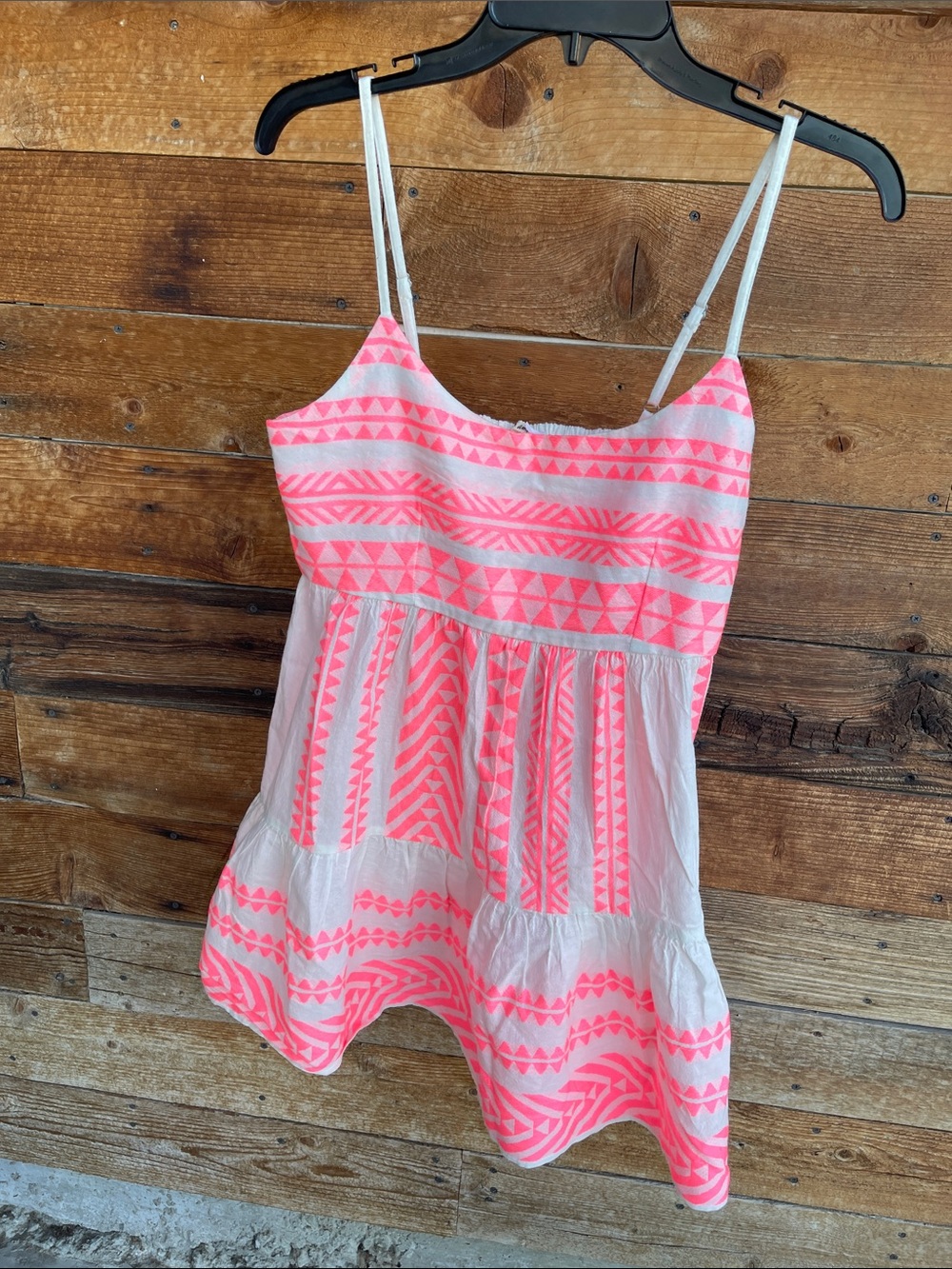 Mi Ami Neon Pink Embroidered Boho Babydoll Mini Dress Size Medium